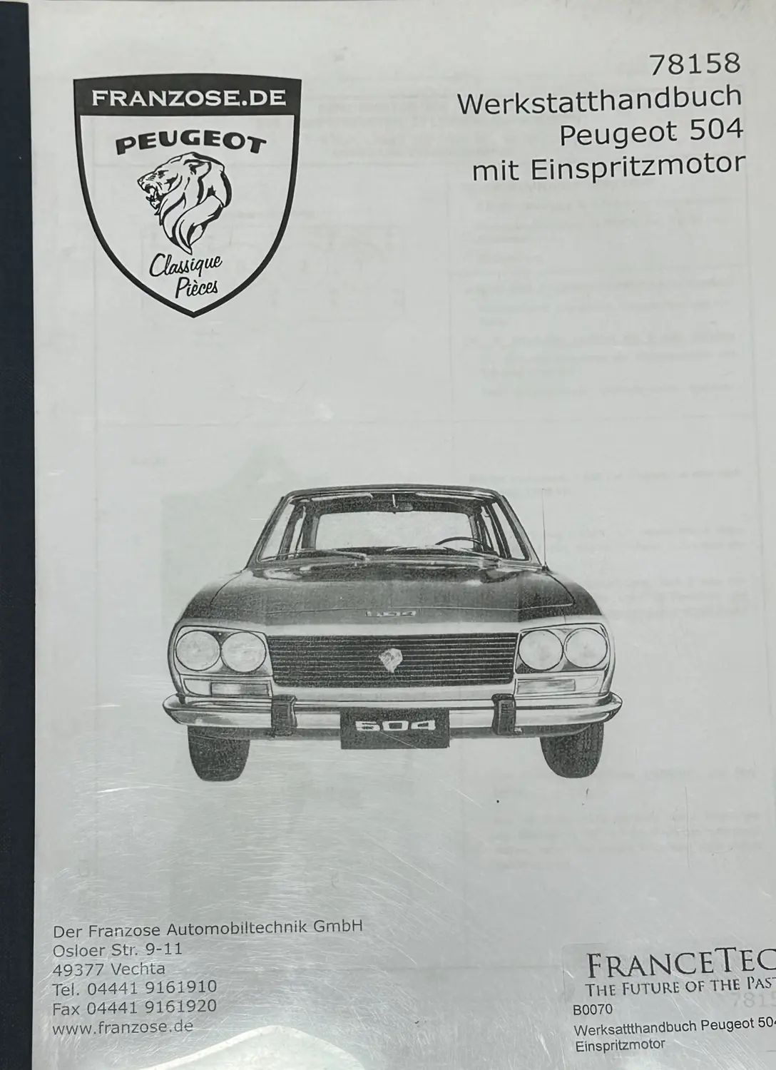 Werkstatthandbuch Ergänzung Peugeot 504 Einspritzer gebraucht ca. 160 Seiten